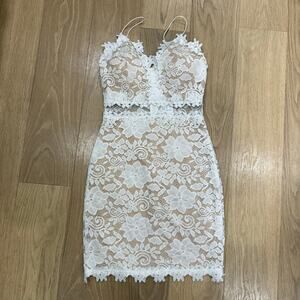 Windsor Crochet Lace Cutout Bodycon Mini Dress in White Size Small